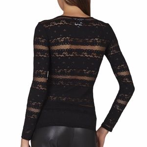 BCBGMaxazria Fae Long Sleeve Mesh Lace Ruffle Top